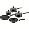 Tefal Essential Non-Stick 5-Piece Pan Set, Glass Lids, Black
