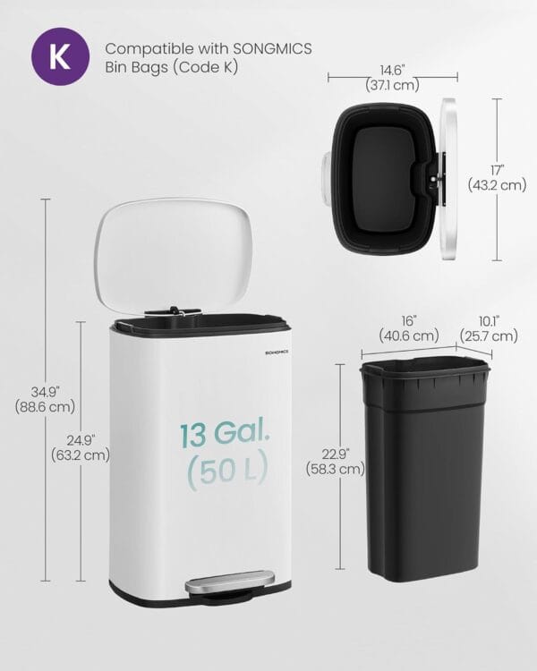 614-7WOsLAL._SL1500_ SONGMICS Kitchen Bin 13 Gallon (50 L) White