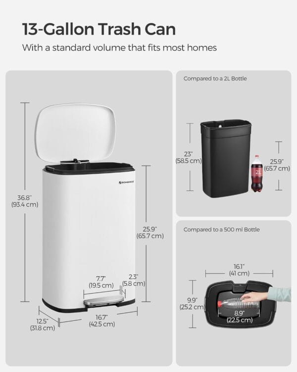 61MQkBbJRFL._SL1500_ SONGMICS Kitchen Bin 13 Gallon (50 L) White