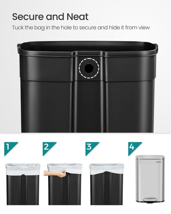 SONGMICS Kitchen Bin 13 Gallon (50 L) Silver