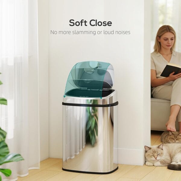 HOMCOM 50L Sensor Bin with Soft-Close Lid Automatic Kitchen Bin Silver Tone Electronic Touchless Motion Sensor
