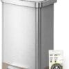 EKO Hudson Matte Stainless 50 Liter/13.2 Gallon Step Trash Can with Rear Trash Bag Storage Compartment