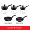 Tefal Essential Non-Stick 5-Piece Pan Set, Glass Lids, Black
