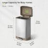 EKO Hudson Matte Stainless 50 Liter/13.2 Gallon Step Trash Can with Rear Trash Bag Storage Compartment