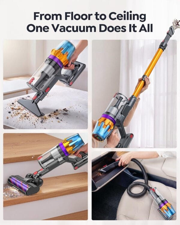 80Mins Cordless Vacuum Cleaner, 650W 55Kpa Stick Vacuum Cleaner for Home