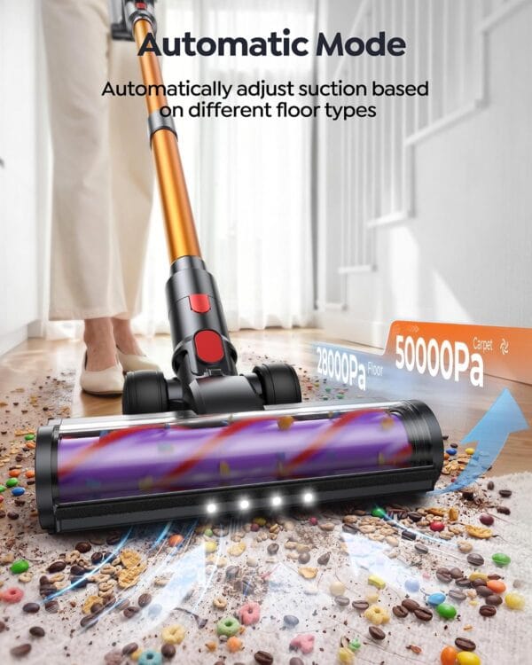 80Mins Cordless Vacuum Cleaner, 650W 55Kpa Stick Vacuum Cleaner for Home