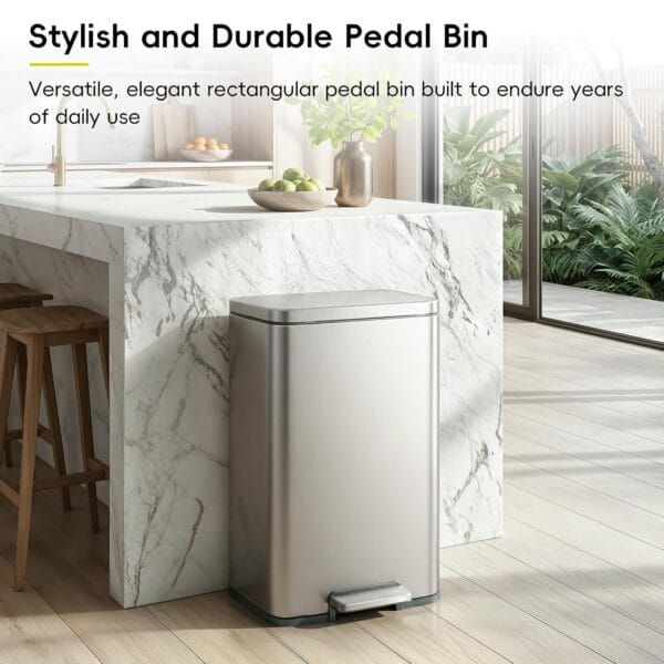 EKO Madison Brushed Stainless 50 Liter/13.2 Gallon Step Trash Can with Inner Liner