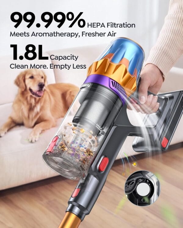 80Mins Cordless Vacuum Cleaner, 650W 55Kpa Stick Vacuum Cleaner for Home